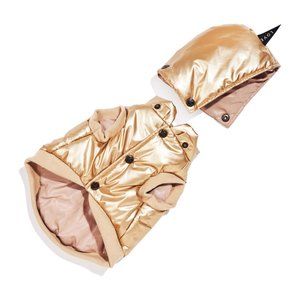 DOG PUFFER COAT WITH REMOVABLE HOOD, GOLD. NEW. SIZES AVAILABLE XS, S, M, L, XL.